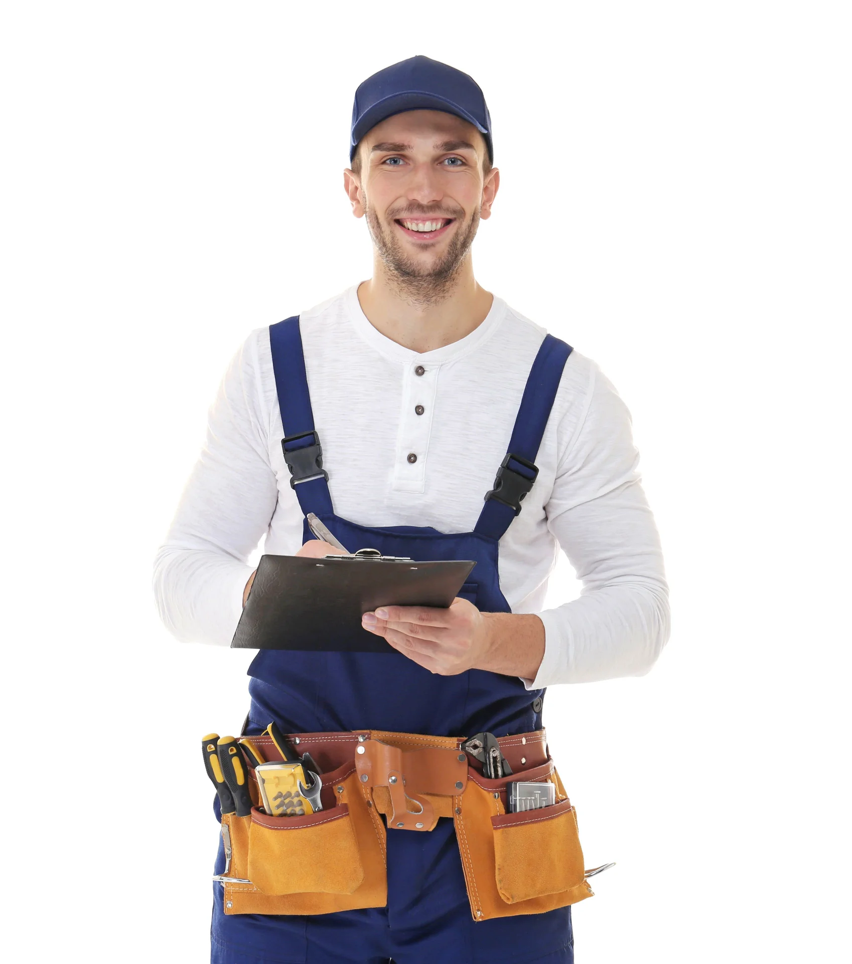 Sump pump service technician in utility area